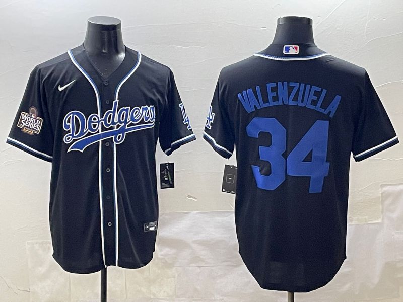Men 2025 Los Angeles Dodgers #34 Valenzuela Black Three generations Fashion Nike MLB Jersey style 10->los angeles dodgers->MLB Jersey